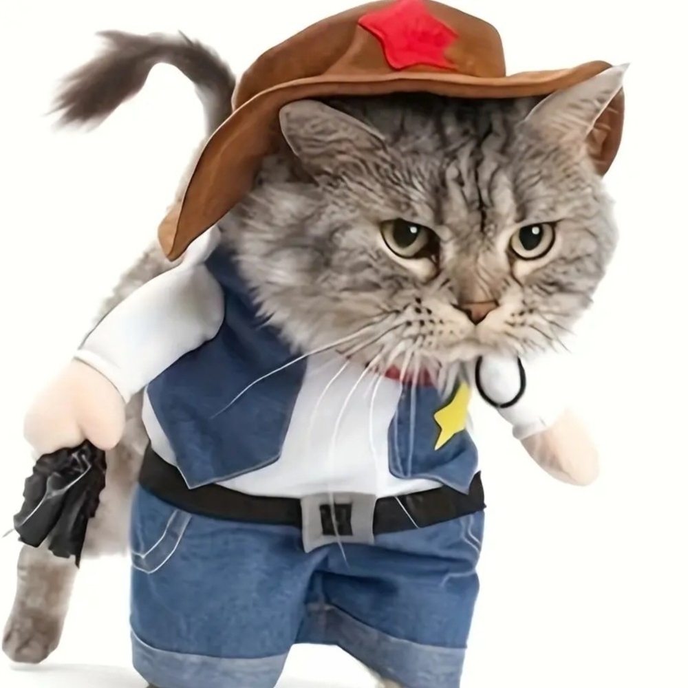 Cute Cowboy Cat Costume - Size Small